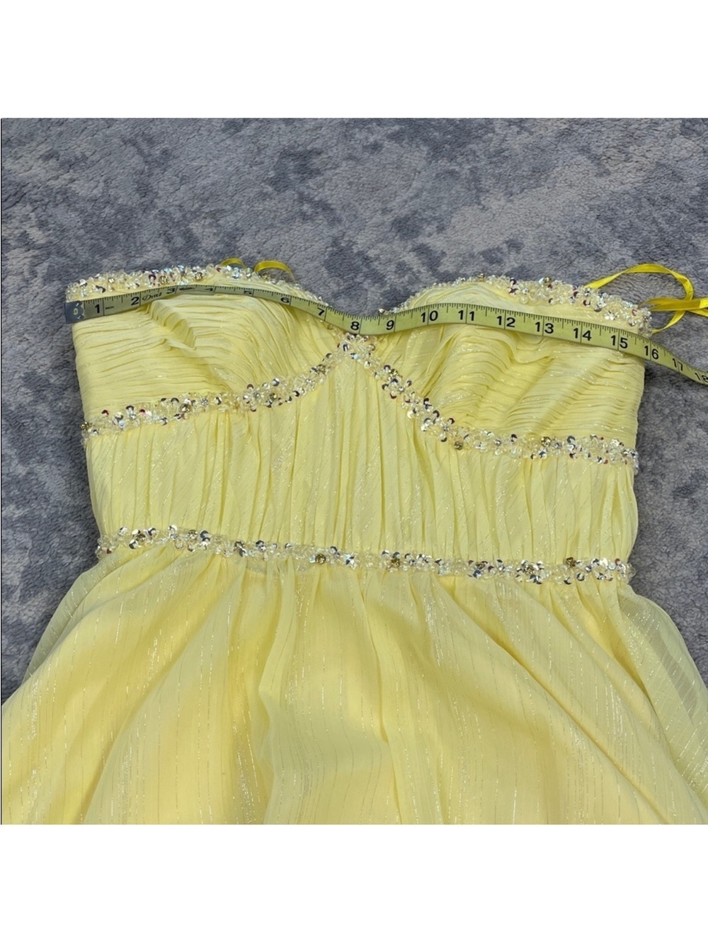NWT Mac Duggal 68096 Strapless High Low Dress Lemon Yellow Shimmer Chiffon Sz 4 - Picture 5 of 8